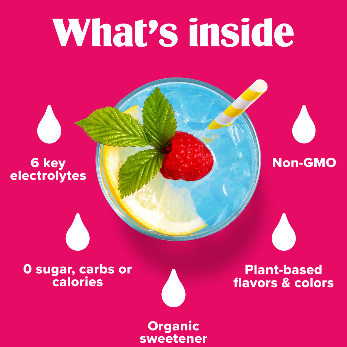 Ultima essentials: six electrolytes, zero sugar, non-GMO, plant-based flavors and organic stevia